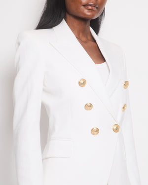 Balmain White Distressed Blazer Jacket with Gold Button Details Size FR 38 (UK 10)