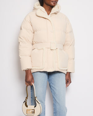 IENKI IENKI Cream Hooded Puffer Coat with Shearling Trim Detail Size S (UK 8-10)RRP £1,500