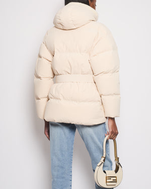 IENKI IENKI Cream Hooded Puffer Coat with Shearling Trim Detail Size S (UK 8-10)RRP £1,500