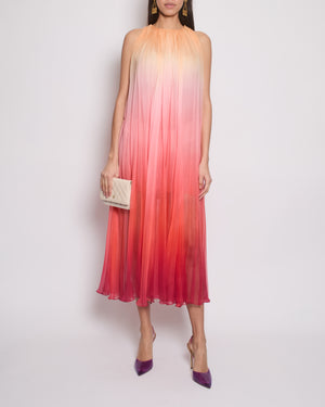 Chanel 20A Ombre Pink, Peach and Orange Silk Pleated Sleeveless Midi Dress Size FR 34 (UK 6) RRP £5,500