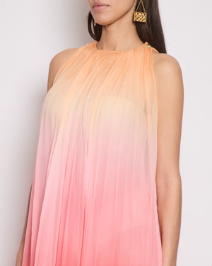 Chanel 20A Ombre Pink, Peach and Orange Silk Pleated Sleeveless Midi Dress Size FR 34 (UK 6) RRP £5,500