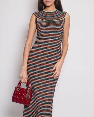 *RARE* Chanel 19A Egypt Collection Metallic Gold, Red and Blue Sleeveless Knitted Midi Dress Size FR 34 (UK 6) RRP £2,150