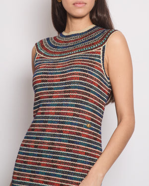 *RARE* Chanel 19A Egypt Collection Metallic Gold, Red and Blue Sleeveless Knitted Midi Dress Size FR 34 (UK 6) RRP £2,150