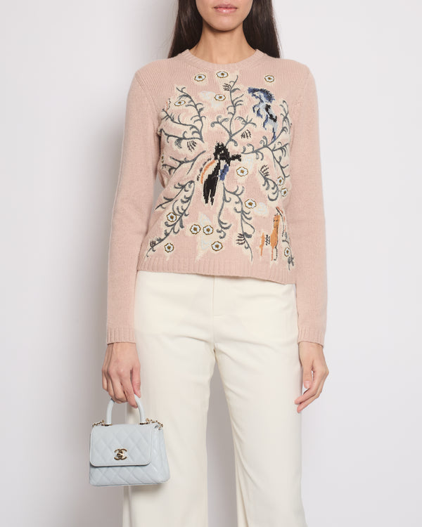 Christian Dior Dusky Pink Floral Embroidery Cashmere Jumper With Back Logo Detail Size FR 36 (UK 8)