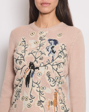 Christian Dior Dusky Pink Floral Embroidery Cashmere Jumper With Back Logo Detail Size FR 36 (UK 8)