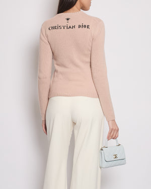 Christian Dior Dusky Pink Floral Embroidery Cashmere Jumper With Back Logo Detail Size FR 36 (UK 8)