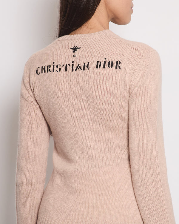 Christian Dior Dusky Pink Floral Embroidery Cashmere Jumper With Back Logo Detail Size FR 36 (UK 8)