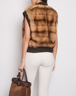 Exclusive - M Brown Sable Fur Gilet with Knitted Trim Detail Size IT 42 (UK 10)