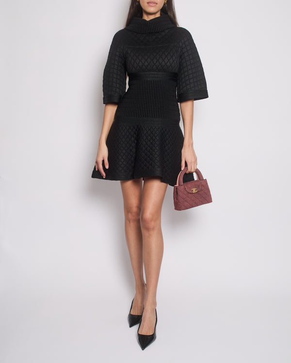 Chanel Black Jacquard Knit 3/4 Sleeve Dress with Quilted Detail Size FR 36 (UK 8)