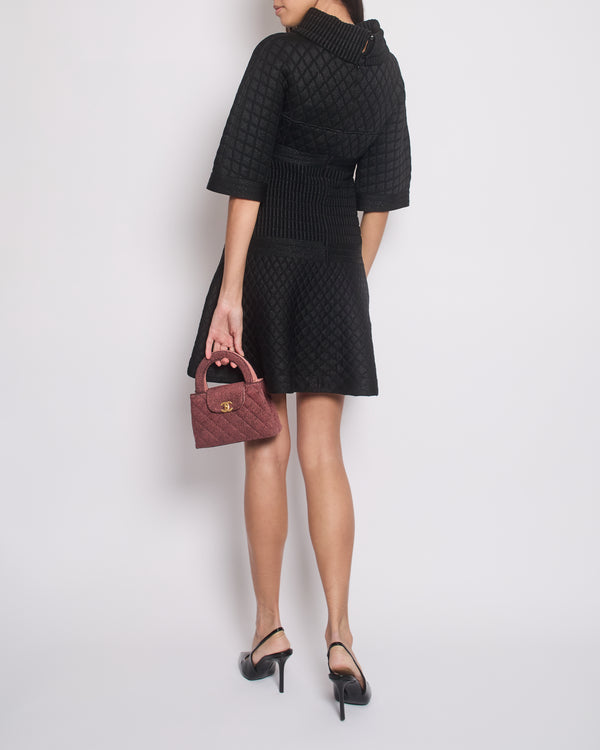 Chanel Black Jacquard Knit 3/4 Sleeve Dress with Quilted Detail Size FR 36 (UK 8)