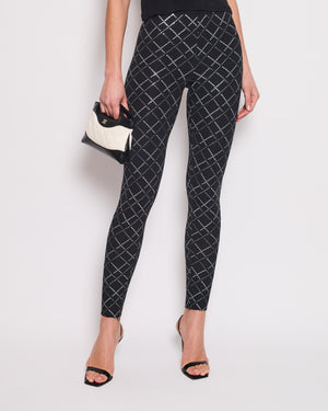 Chanel Black Leggings with Silver Quilted Details Size FR 34 (UK 6)