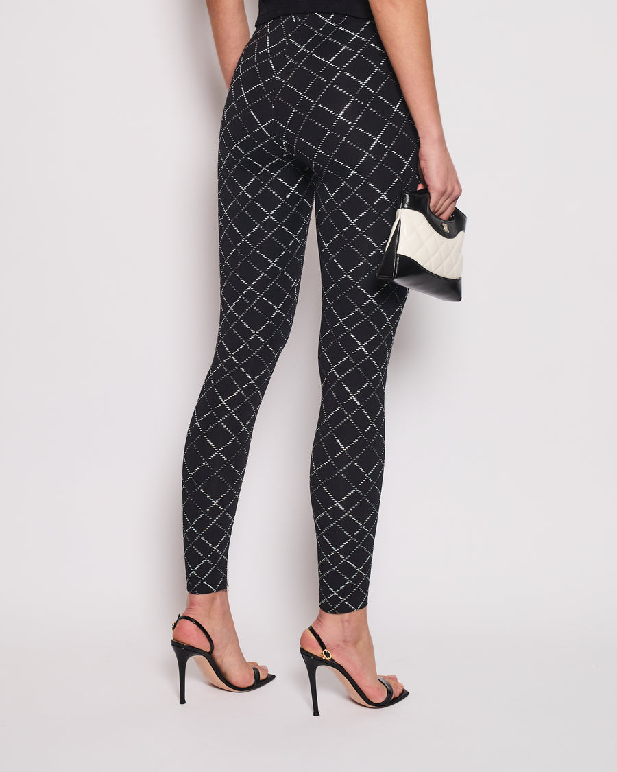 Chanel Black Leggings with Silver Quilted Details Size FR 34 (UK 6)