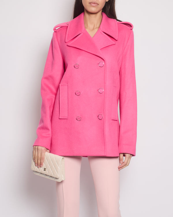 Emilio Pucci Pink Double Breasted Coat With Pink Logo Button Details Size IT 40 (UK 8)