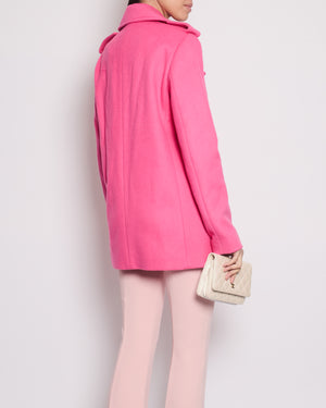 Emilio Pucci Pink Double Breasted Coat With Pink Logo Button Details Size IT 40 (UK 8)