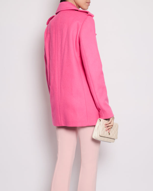 Emilio Pucci Pink Double Breasted Coat With Pink Logo Button Details Size IT 40 (UK 8)