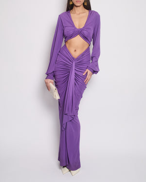 Christopher Esber Purple Long Sleeve Maxi Dress with Ruched Detail Size UK 6 (FR 34)