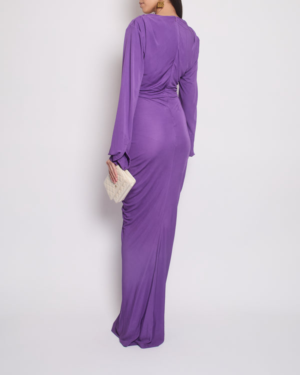 Christopher Esber Purple Long Sleeve Maxi Dress with Ruched Detail Size UK 6 (FR 34)