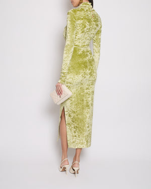 Nanushka Sage Green Franci Long Sleeve Crushed Velvet Maxi Dress Size XS (UK 6) RRP £575