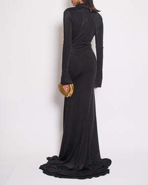 16 Arlington Black Long Sleeve Gown with Long Collar and Trail Detail Size UK 10 Rrp £1100