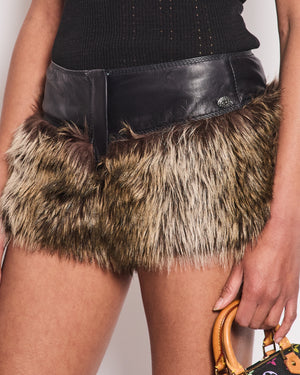 Chanel FW/10 Brown Faux Fur and Leather Shorts Size FR 36 (UK 8)