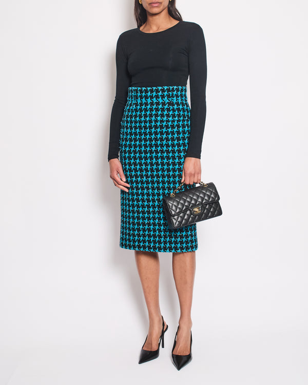 Chanel 07/A Turquoise Houndstooth Pencil Skirt Size FR 36 (UK 8)