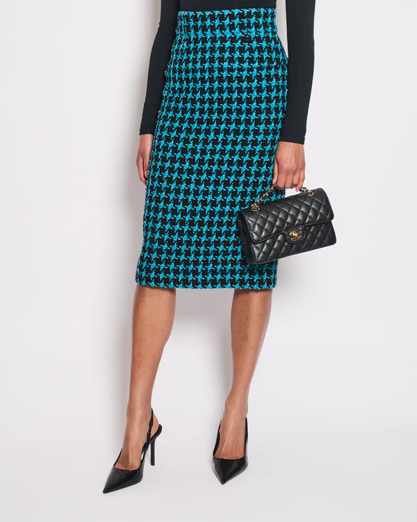 Chanel 07/A Turquoise Houndstooth Pencil Skirt Size FR 36 (UK 8)