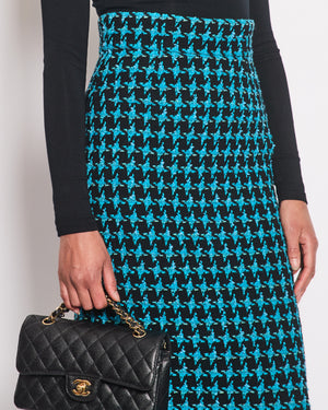 Chanel 07/A Turquoise Houndstooth Pencil Skirt Size FR 36 (UK 8)