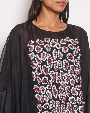 Christian Dior Black Long Sleeve Cape Dress with Pink Sequins Floral Detail Size FR 38 (UK 10)RRP4500£