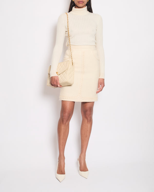 Chanel Ivory Tweed Pencil Skirt with Pocket Detail Size FR 38 (UK 10)