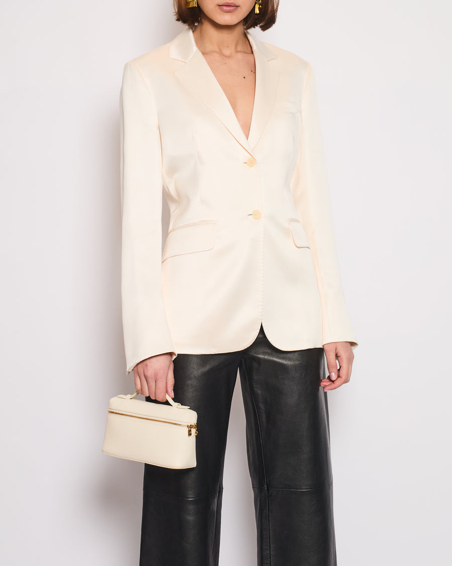 Loro Piana Cream Satin Blazer Jacket with Stitching Detail Size IT 44 (UK 12)