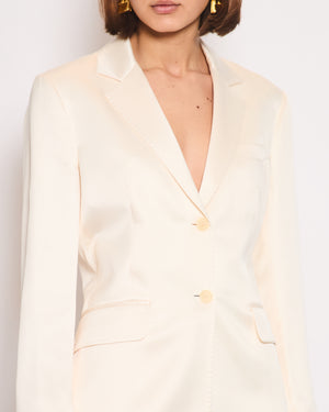 Loro Piana Cream Satin Blazer Jacket with Stitching Detail Size IT 44 (UK 12)