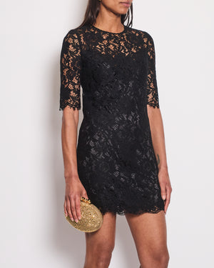 Dolce & Gabbana Black Lace Short Sleeve Dress with Red Crystal Button Details Size IT 40 (UK 8)