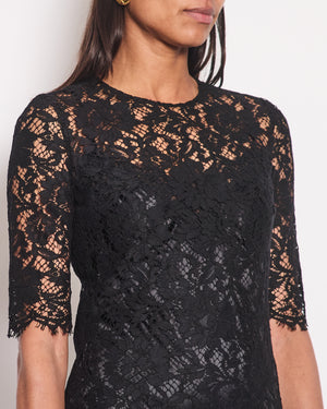 Dolce & Gabbana Black Lace Short Sleeve Dress with Red Crystal Button Details Size IT 40 (UK 8)