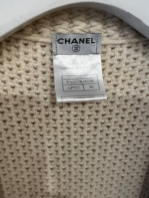 Chanel Cream Cashmere Knit Short Sleeve Cardigan with CC Logo Detail and Pockets Size FR 40 (UK 12)