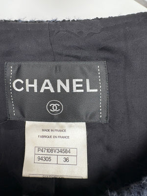 Chanel Black Round Neck Tweed Button Down Jacket Size FR 36 (UK 8)