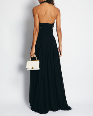 Elie Saab Black Halter Neck Maxi Dress with Lace Panel Detail FR 38 (UK 10)