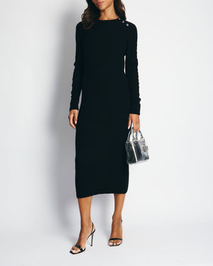 Chanel Black Long Sleeve Knit Dress with CC Anchor Buttons on Shoulders Size FR 38 (UK 10)