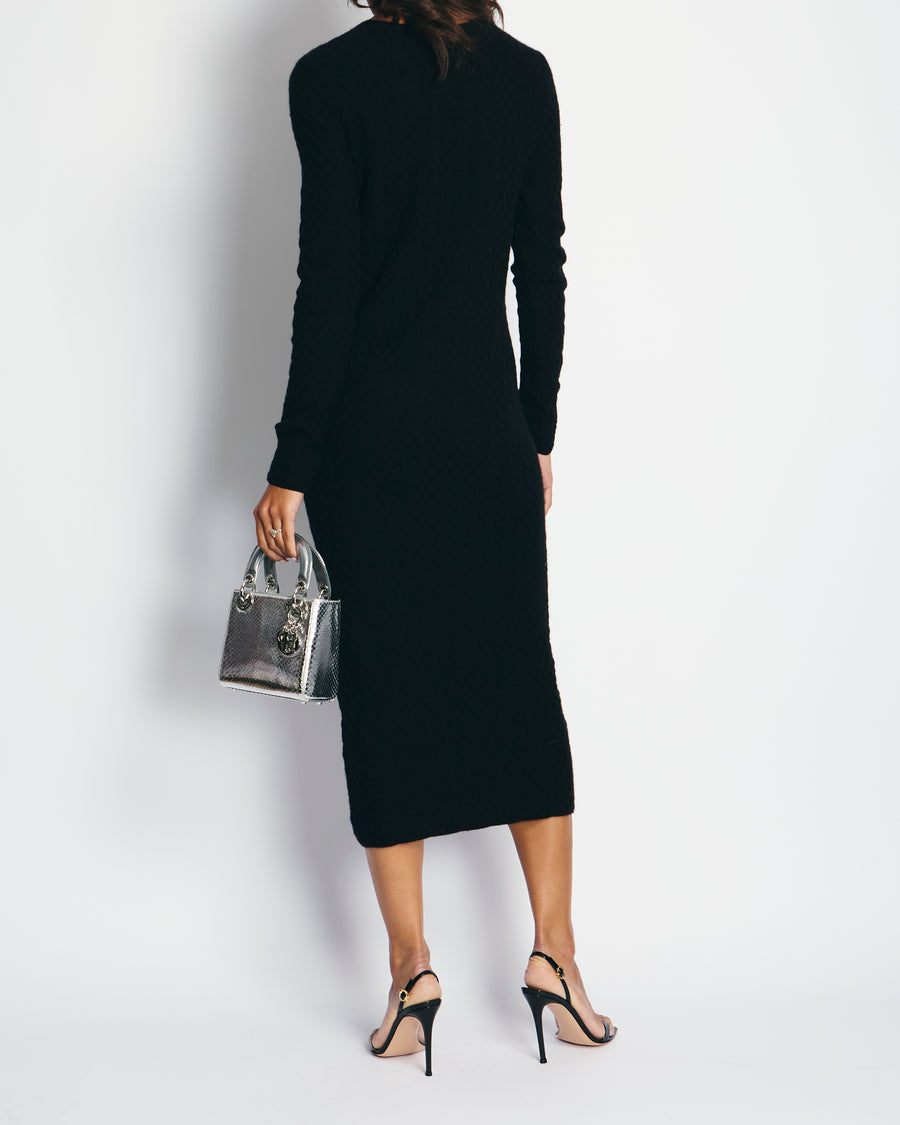 Chanel Black Long Sleeve Knit Dress with CC Anchor Buttons on Shoulders Size FR 38 (UK 10)