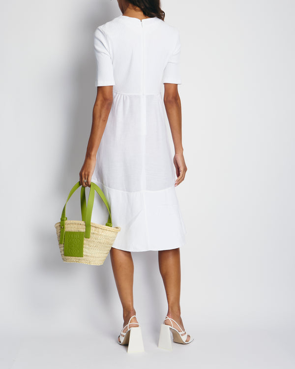 Loewe X Paula's Ibiza White Mid-Sleeve Ribbed Midi Dress with Pockets and Neck Tie Detail FR 38 (UK 10)