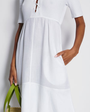 Loewe X Paula's Ibiza White Mid-Sleeve Ribbed Midi Dress with Pockets and Neck Tie Detail FR 38 (UK 10)