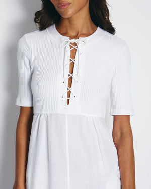 Loewe X Paula's Ibiza White Mid-Sleeve Ribbed Midi Dress with Pockets and Neck Tie Detail FR 38 (UK 10)