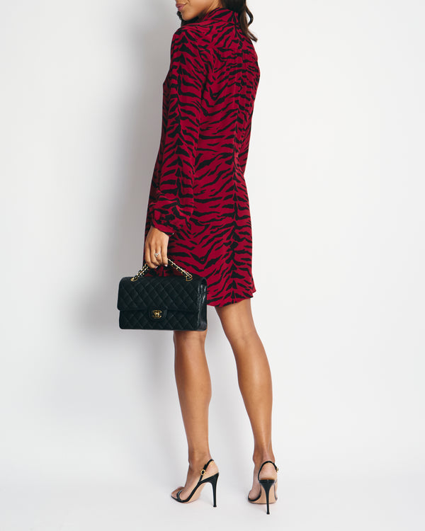 Saint Laurent Red Zebra Print Long Sleeve Midi Dress FR 38 (UK 10)