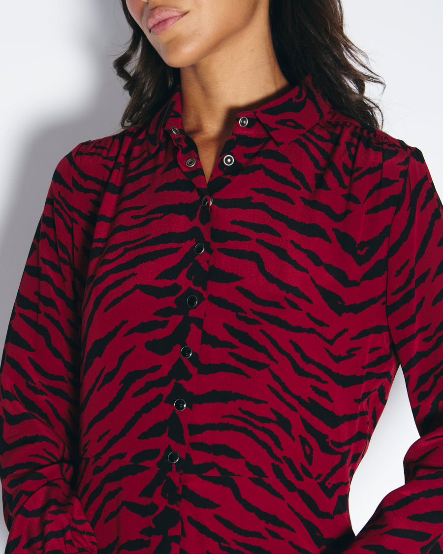 Saint Laurent Red Zebra Print Long Sleeve Midi Dress FR 38 (UK 10)