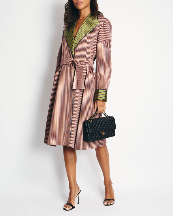 Etro Pink and Green Striped Silk Coat with Belt FR 38 (UK 10)