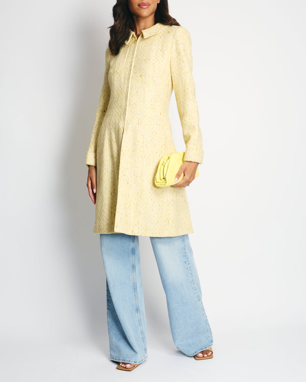 Chanel 01C Yellow Tweed Coat with Zip Detail FR 38 (UK 10)