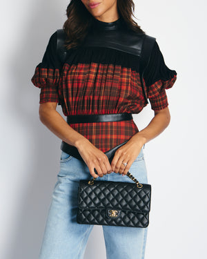 Louis Vuitton Red Check Top with Black Leather Detail Size FR 34 (UK 6)