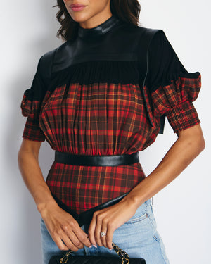 Louis Vuitton Red Check Top with Black Leather Detail Size FR 34 (UK 6)