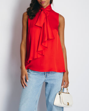 Alexander McQueen Red Silk Halterneck Top with Bow Detail IT 36 (UK 6)