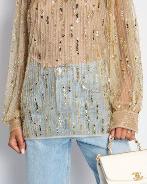 *CURRENT SEASON* Valentino Tulle Sequin Embroidered Long-Sleeve Blouse Size IT 44 (UK 12) RRP £4200