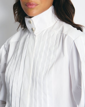 Chanel White Cotton High Neck Pleated Shirt Size FR34 (UK6) RRP £3,720